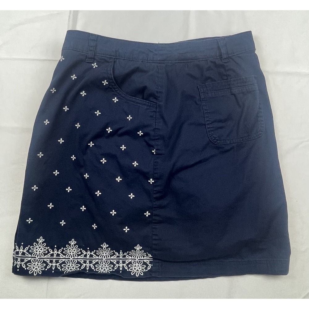 KAREN SCOTT NAVY BLUE EMBROIDERED SKORT WOMENS SIZE 12 FLORAL COTTON STRETCH CAS